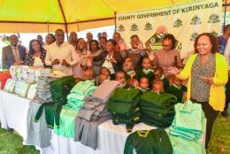 Governor Waiguru during the launch of the free uniform for ECDE learners.